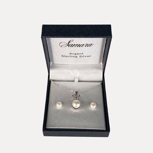 SAMARA Argent Sterling Silver 925 Pearl Necklace & Earrings Set